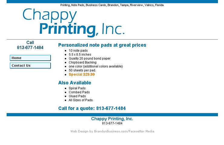 Chappy Printing, Inc., Notepad Printing